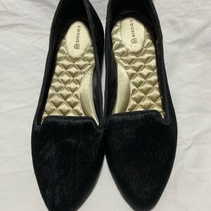 Birdies Black Calf Fur Flats
